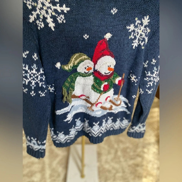 Vintage Snowman Sweater Pullover Christmas Holiday Parisian Scandi Boho Tiara In - Picture 4 of 6
